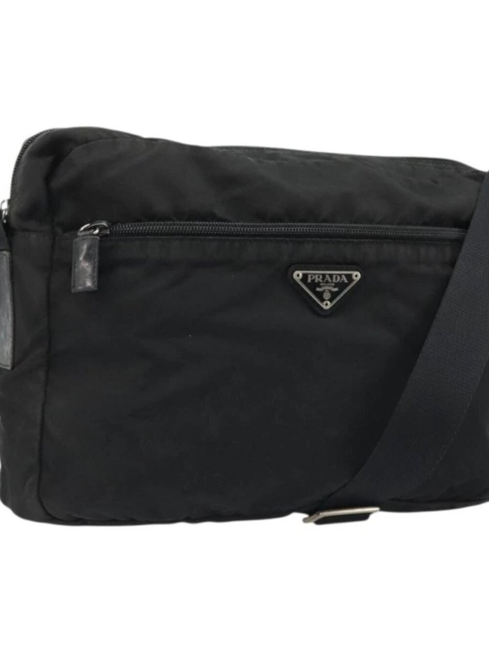 PRADA Shoulder Bag Nylon Black Silver Auth ka4043